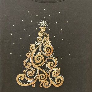 Black Shirt with Gold Swirl Christmas Tree Design